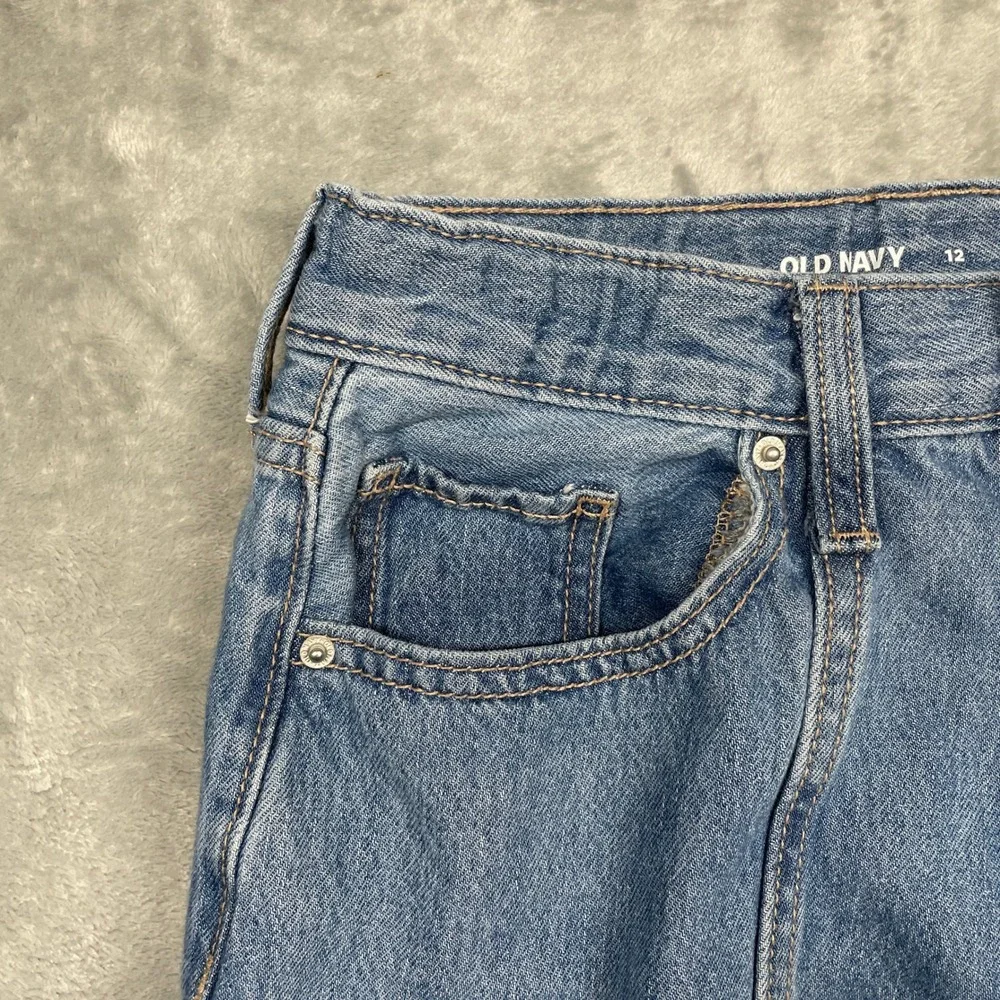 Old Navy Cargo Jeans Kids Size 12 Blue High‎ Rise Baggy Built-In Tough Wide Leg